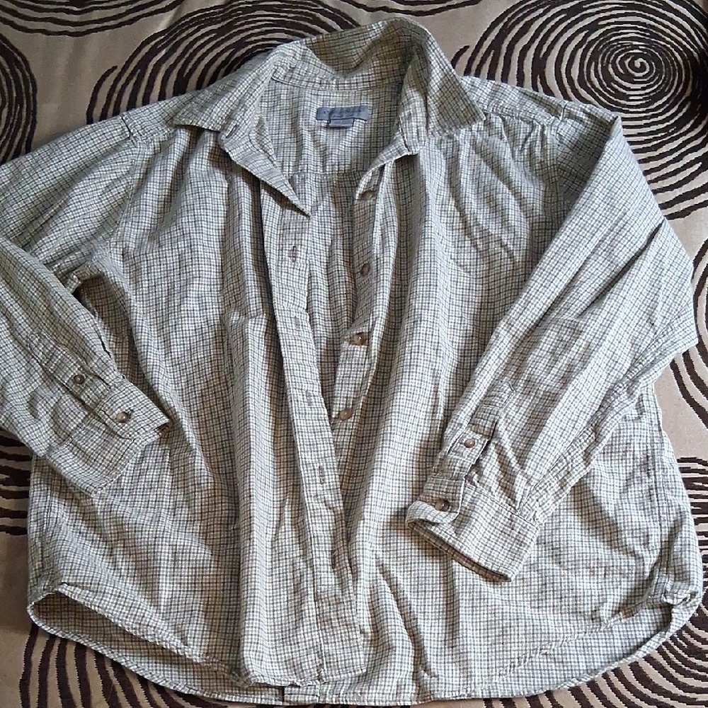 Eddie Bauer Brown and White Plaid Shirt